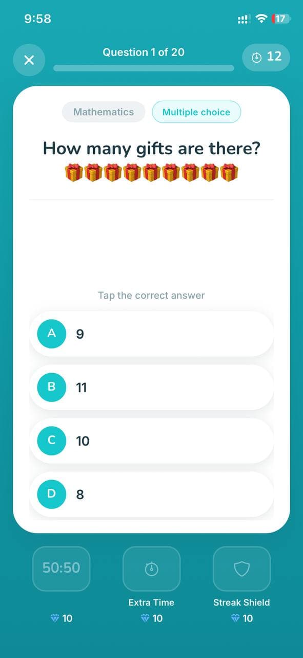 Live quiz match question screen